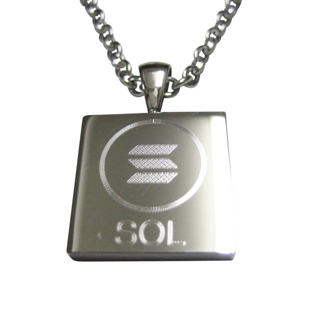 Square Etched Solana Coin Cryptocurrency Blockchain Pendant Necklace